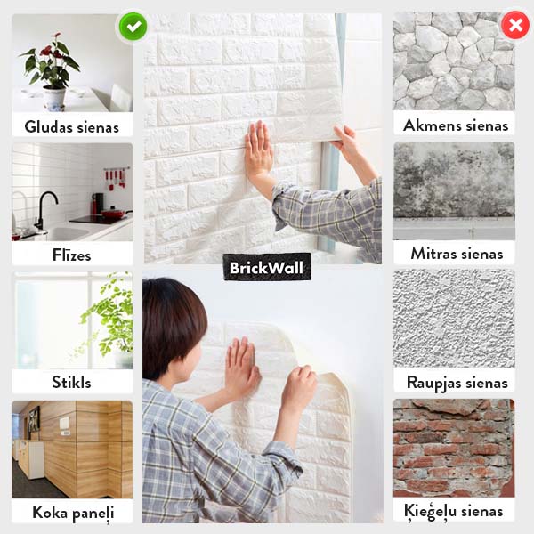 BRICKWALL® – 3D PAŠLĪMĒJOŠĀS TAPETES (77 cm x 70 cm)