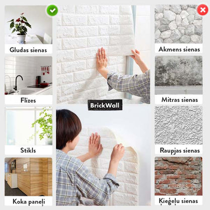 BRICKWALL® – 3D PAŠLĪMĒJOŠĀS TAPETES (77 cm x 70 cm)